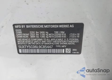 2020 BMW X3 xDrive30I из США, поврежденный, VIN 5UXTY5C06L9C85447